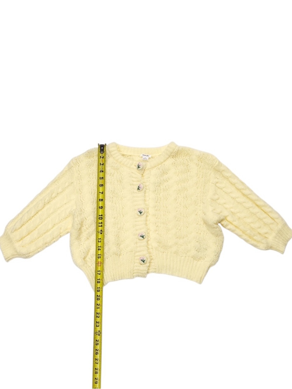 UO Kimchi Blue Maye Floral Button,Short Yellow Cable Knit Cardigan Size:Small - Picture 4 of 10